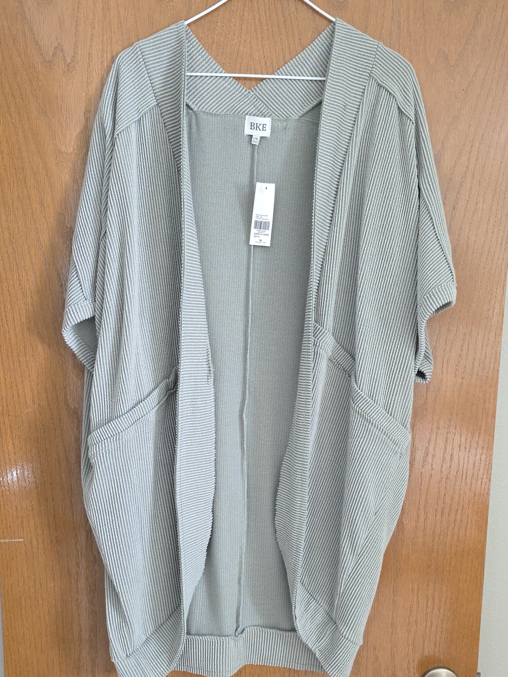 BKE Light Sage Open-Front Short Sleeve Cape Cardigan